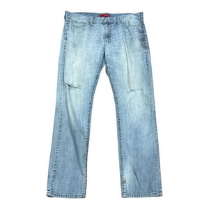 Guess Jeans Mens 34x31 Blue Ultra Slim Distressed Light Wash Denim Straight Leg
